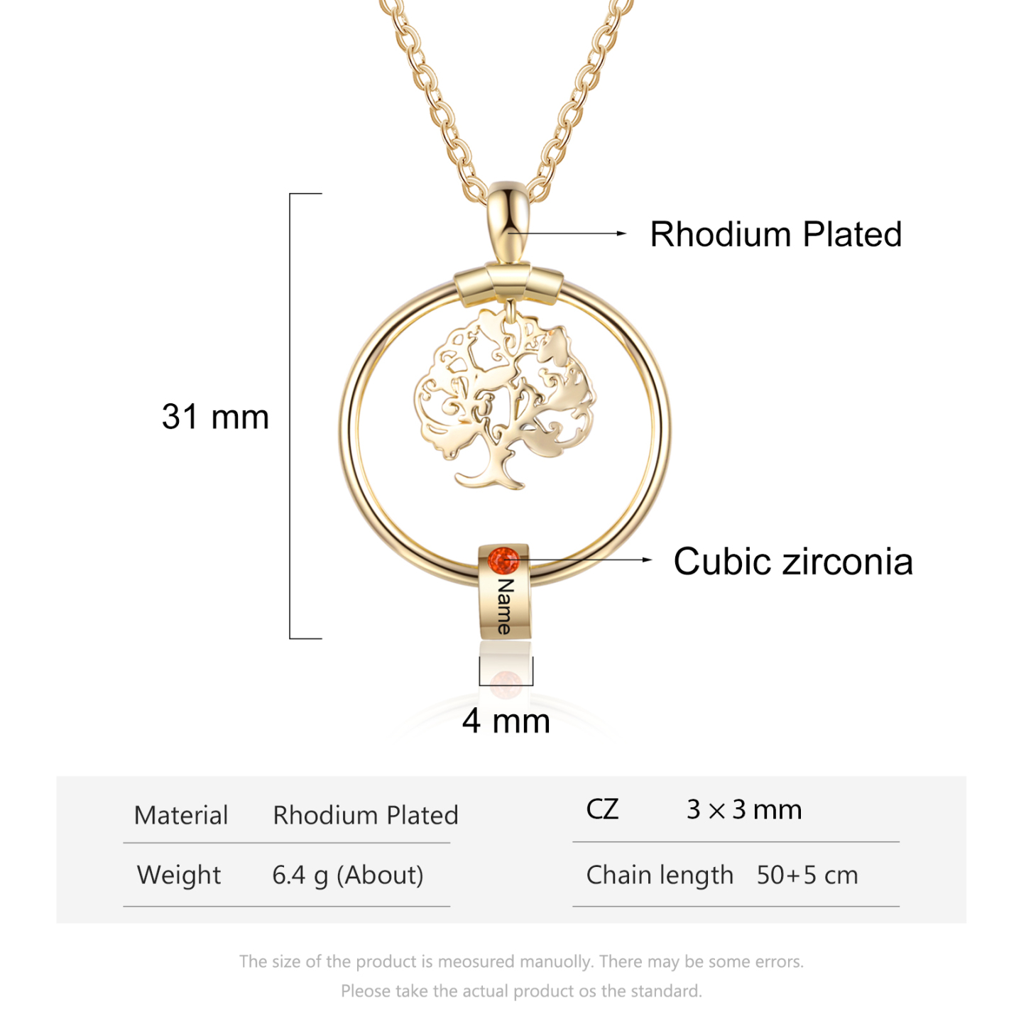 Collar con 1-5 círculos 1-5 piedras de nacimiento y nombres colgante de árbol de la vida oro-Jessemade ES
