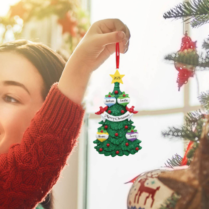 Navidad-Ornamento muñecos navideño de madera en forma de árbol 4 nombres, 1 texto y 1 año personalizados adorno del árbol-Jessemade ES