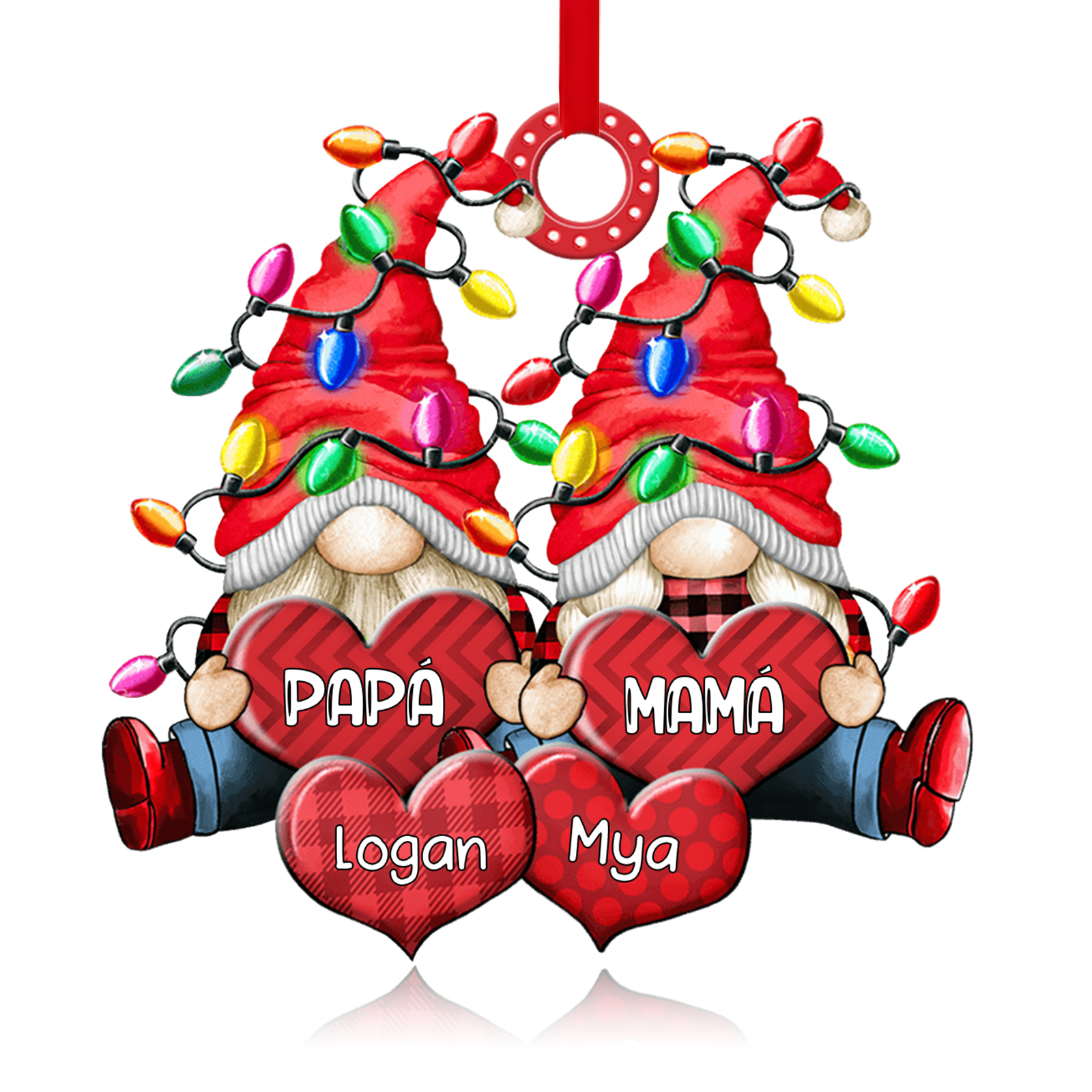 Navidad-Ornamento de duendes y corazones de madera para familia 4 nombres personalizados | Jessemade
