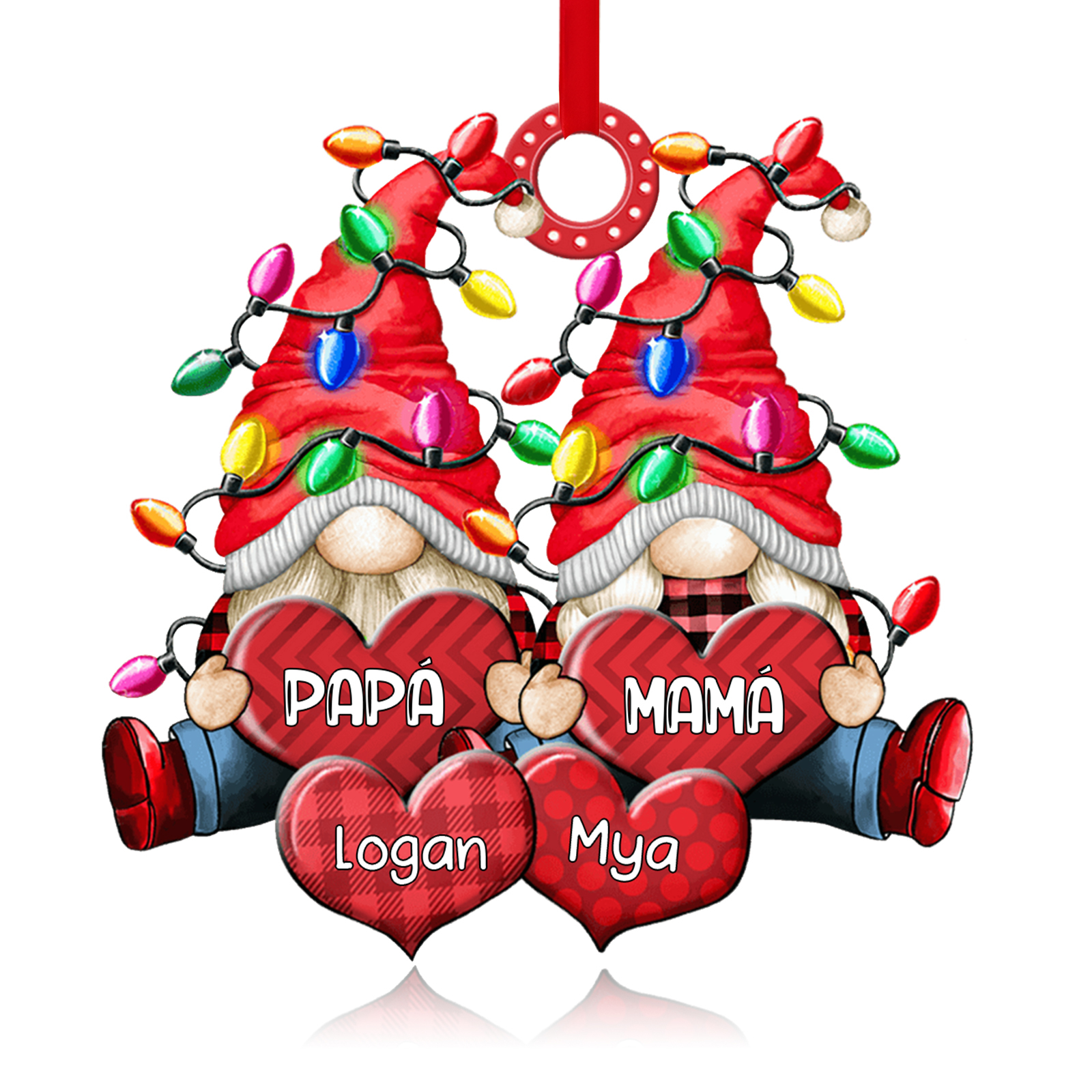 Navidad-Ornamento de duendes y corazones de madera para familia 4 nombres personalizados | Jessemade