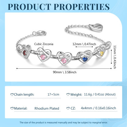 Kit de regalo-Collar y pulsera de corazón con 5 piedras de nacimiento y 5 nombres personalizados para mujer | Jessemade