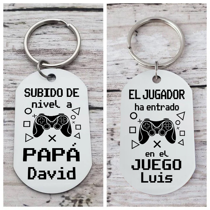 A mi papá-Llavero Personalizado SUBIDO DE NIVEL A PAPÁ 2 Nombres-Jessemade ES