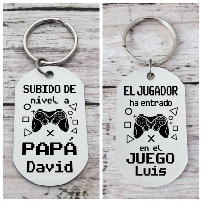 A mi papá-Llavero Personalizado SUBIDO DE NIVEL A PAPÁ 2 Nombres-Jessemade ES