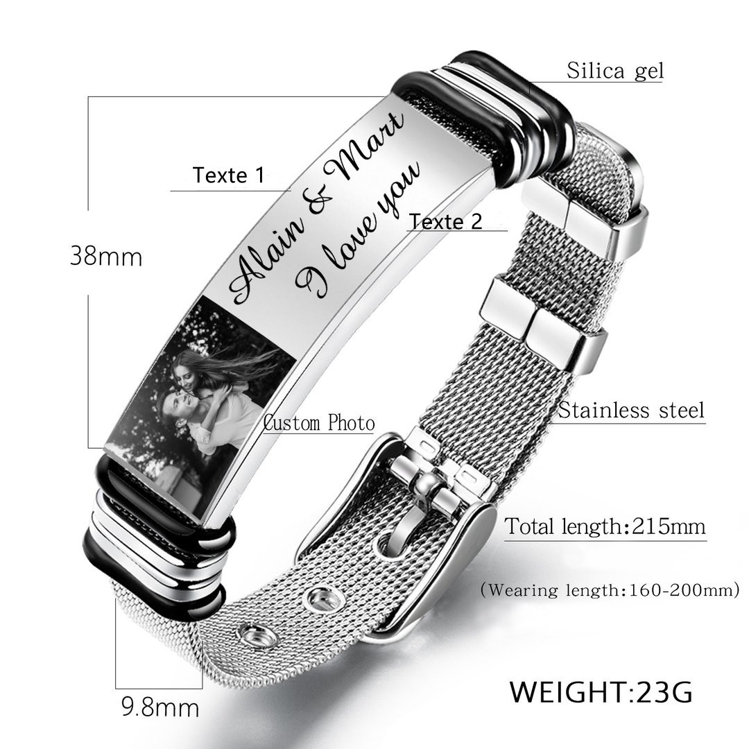 A mi papá-Pulsera de cadena personalizada con 2 textos y 1 foto-Jessemade ES