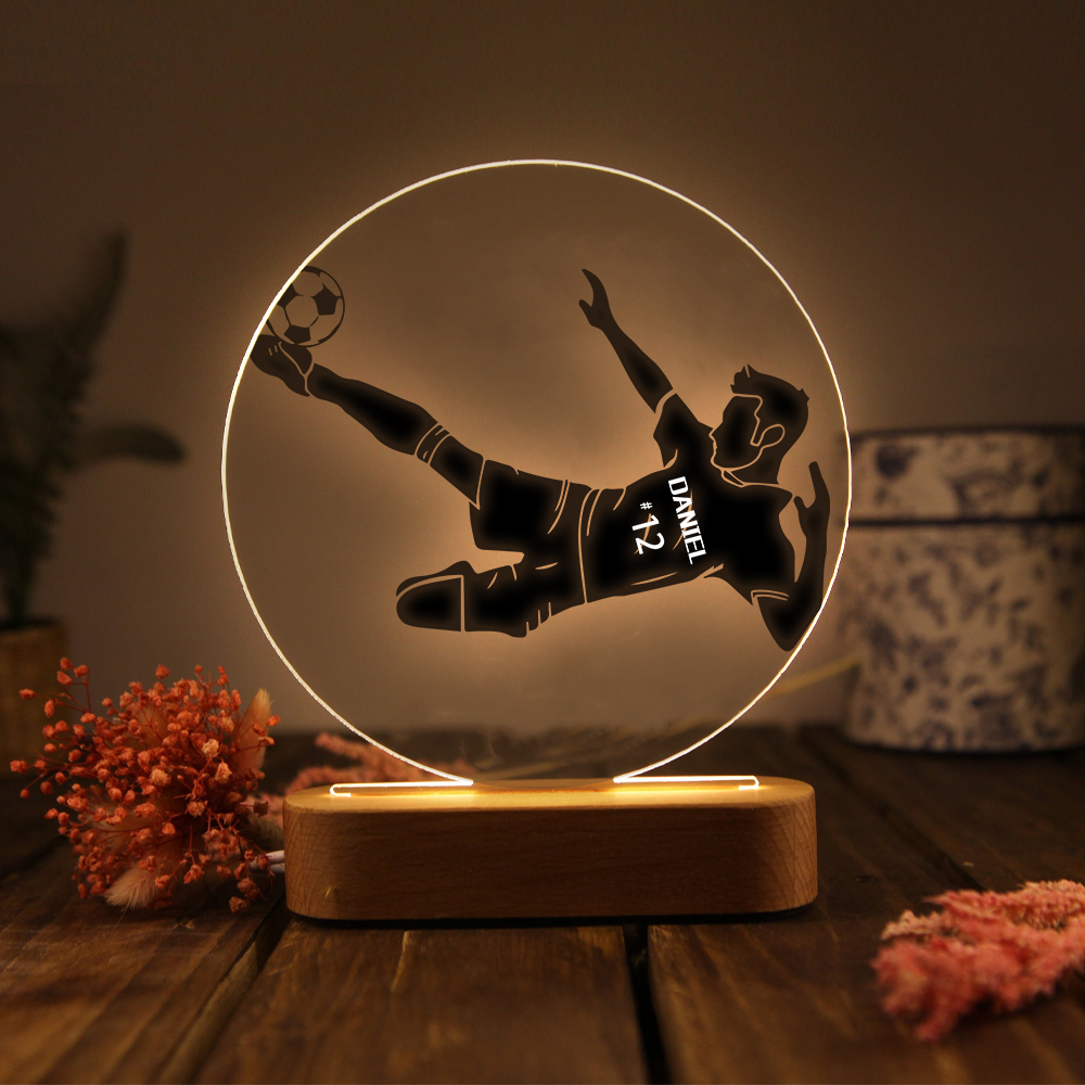 Lámpara Ilusión 3D Luz de Noche LED Fútbol con Nombre y Número Personalizados-Jessemade ES
