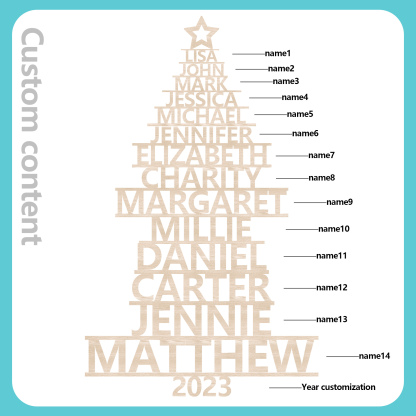 Navidad-Ornamento navideño de madera árbol de nombres con 14 nombres y año personalizados
