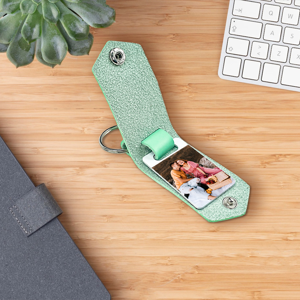 Llavero para pareja de cuero personalizado con texto y foto-Jessemade ES