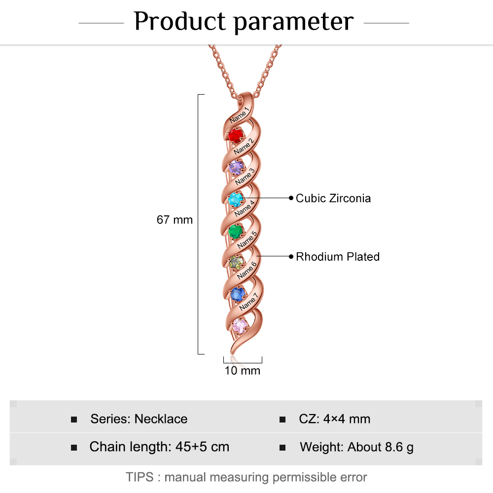 Collar de DNA 2-7 nombres y piedras personalizados-Jessemade ES