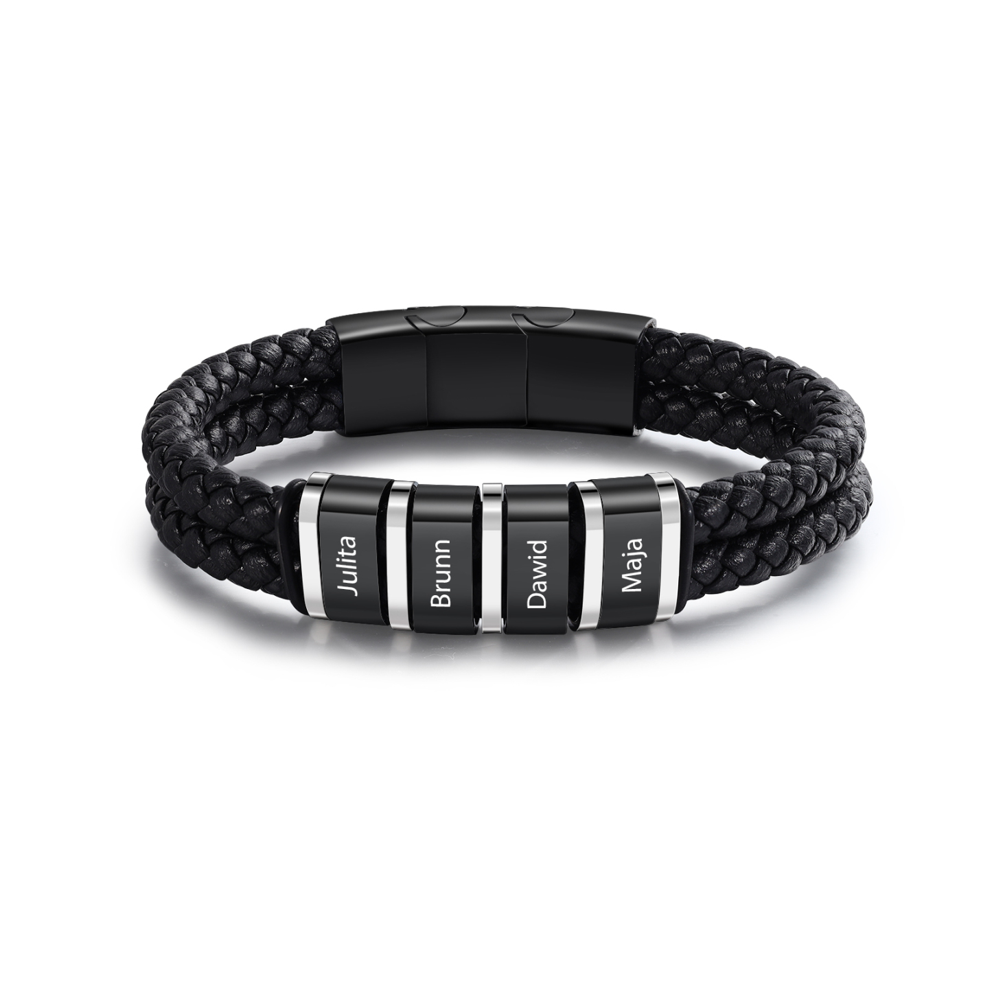 Pulsera de cuero trenzado con 1-5 nombres personalizados para hombre-Jessemade ES
