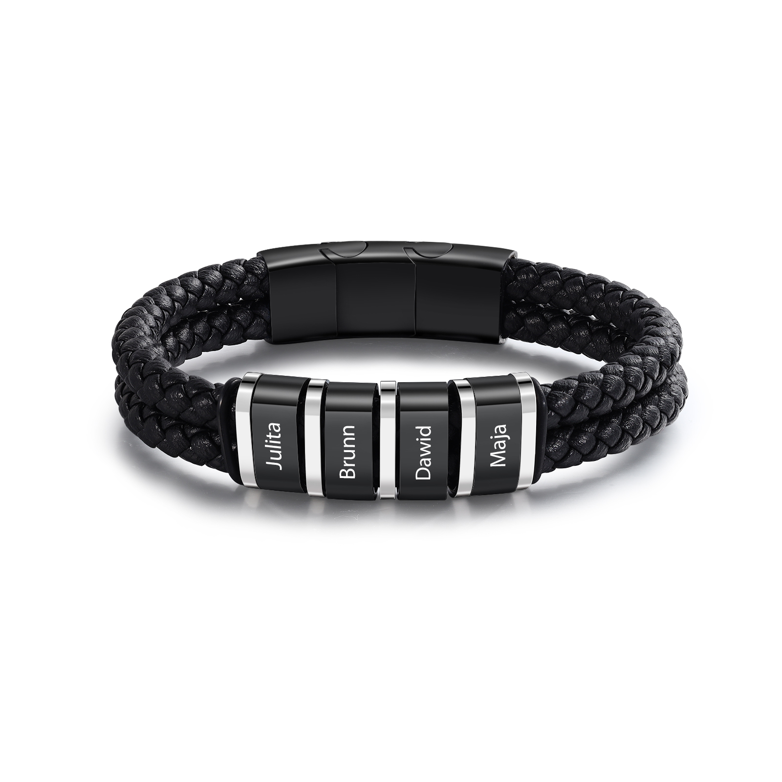 Pulsera de cuero trenzado con 1-5 nombres personalizados para hombre-Jessemade ES