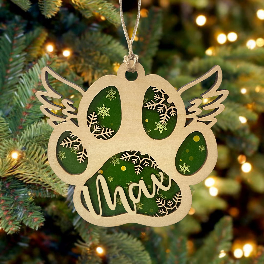 Navidad-Ornamento navideño de madera pata de perro con alas con 1 nombre personalizado