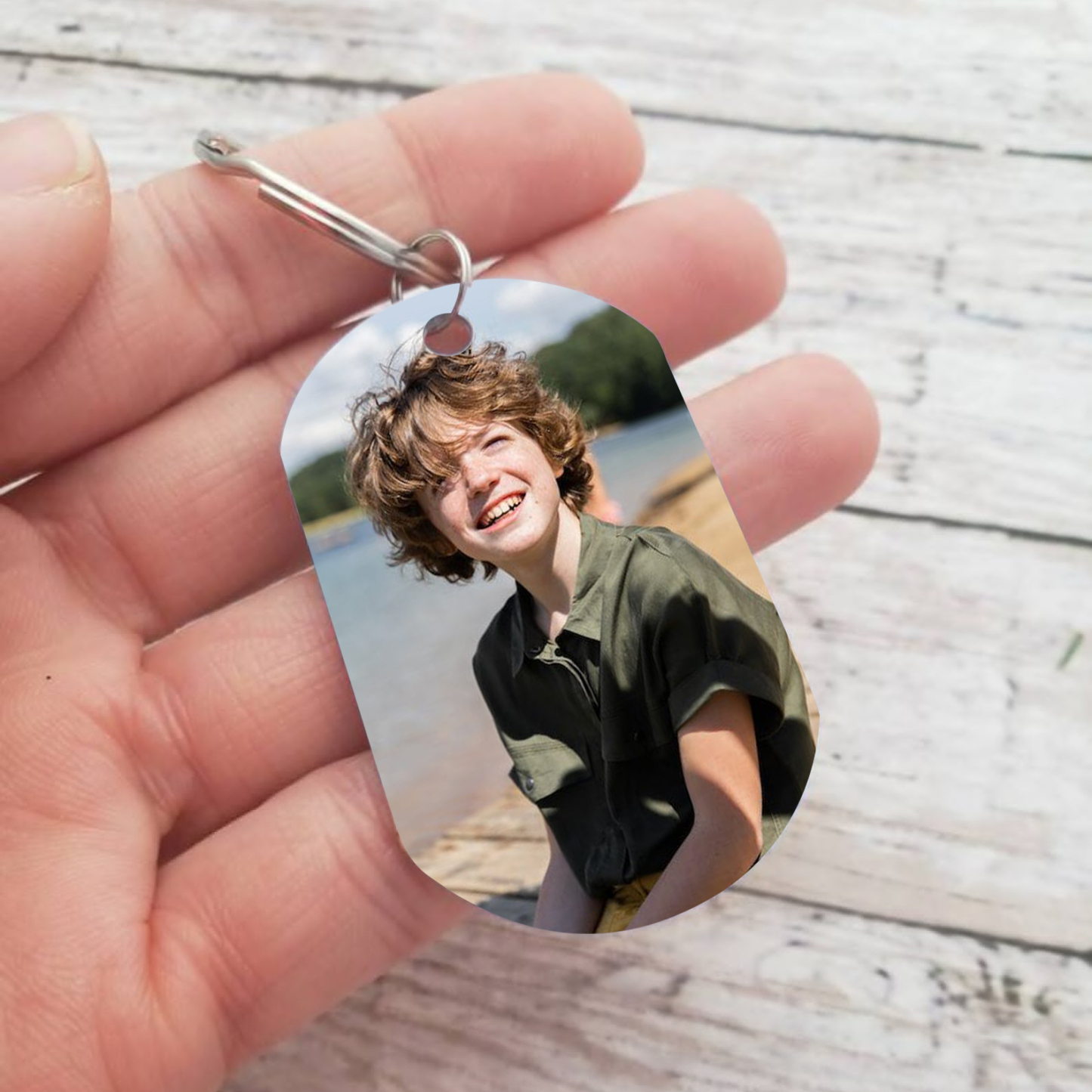 A mi hijo-Llavero de placa "¡Te quiero!" de padres personalizado con 1 foto-Jessemade ES