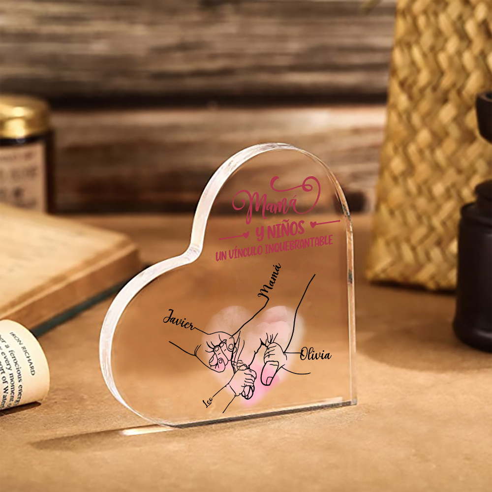 A mi mamá-Placa de acrílico en forma de corazón mano y manitas 1-5 nombres personalizados-Jessemade ES