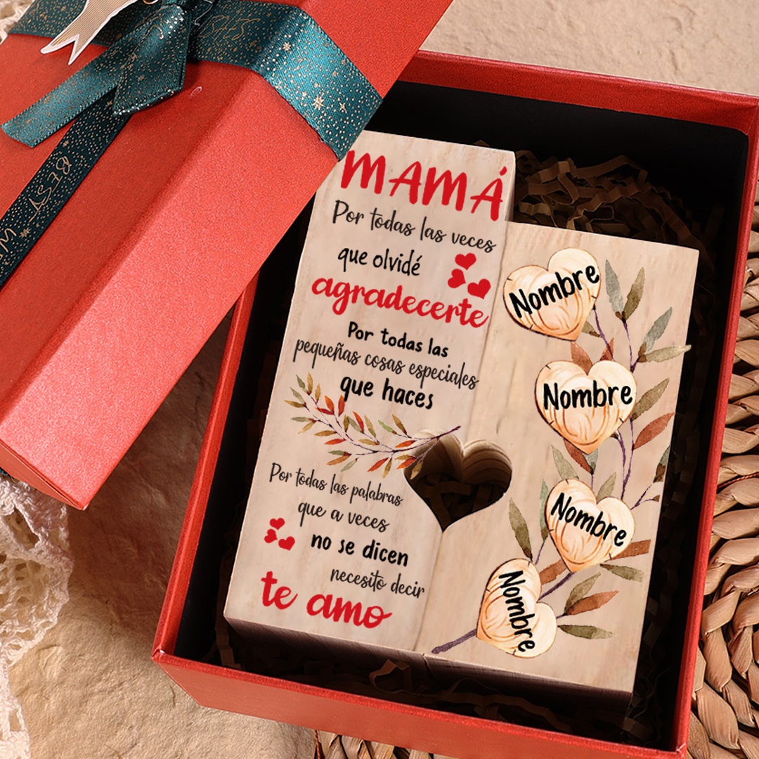 A mi madre-Candelero de madera de dos piezas sin candela 4 nombres personalizados