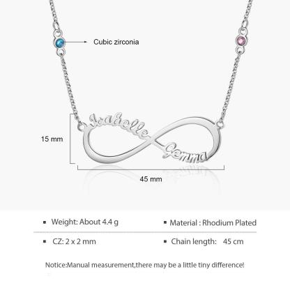 Collar para Mujer de "infinito" 2 Nombres y 2 Piedras de Nacimiento Personalizados