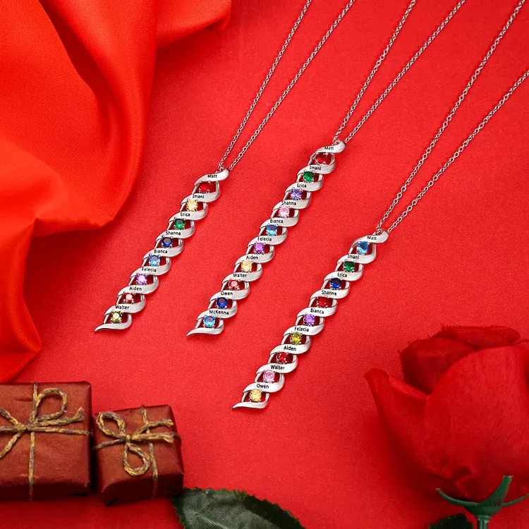 Collar DNA 1-10 Nombres y Piedras de Nacimiento Personalizados-Jessemade ES