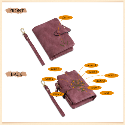 Cartera, billetera con 3-8 nombres, 1 letra y 1 texto personalizados árbol de la vida monedero clásico para mujer-Jessemade ES