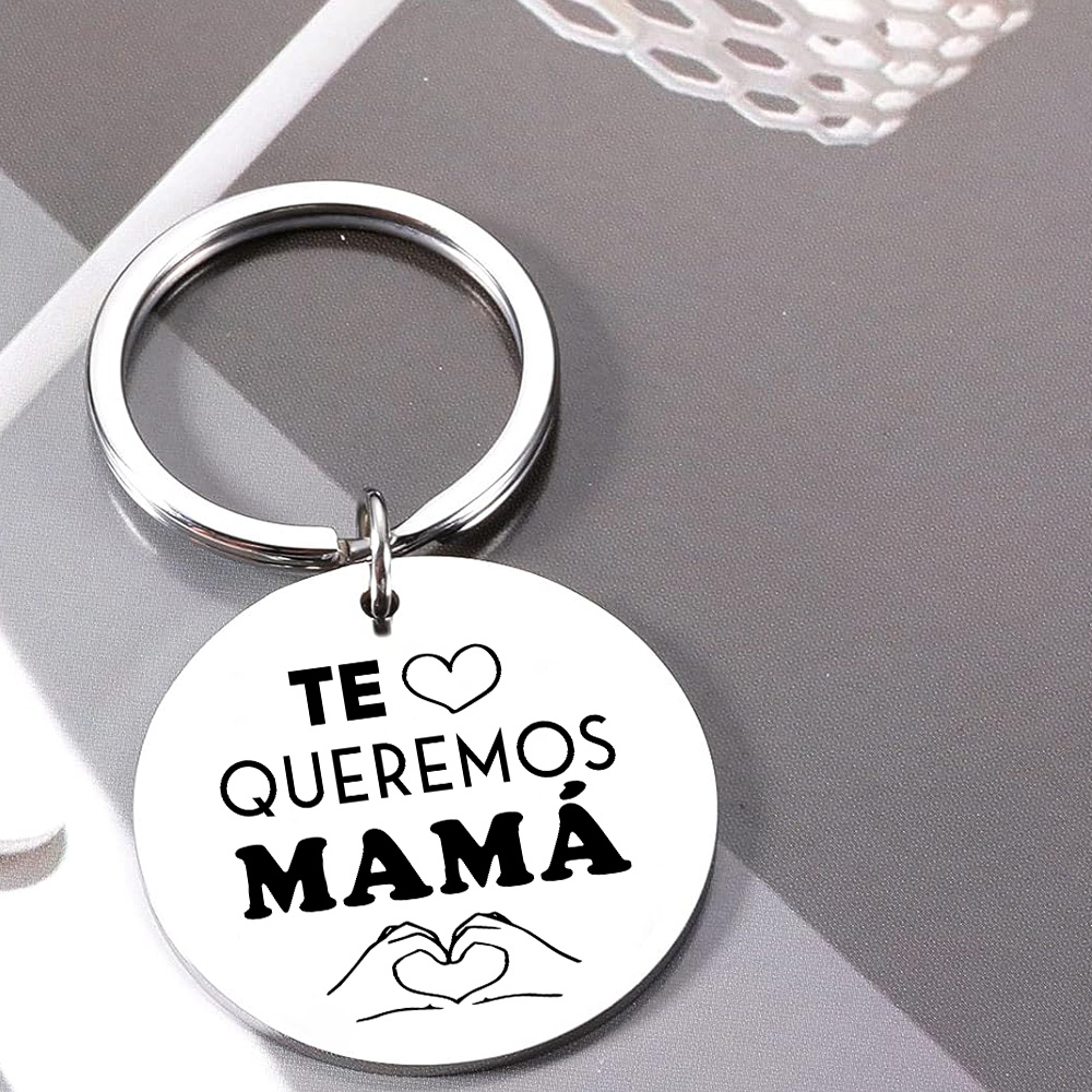 A mi mamá - Llavero de placa redonda "te queremos mamá" con 1 foto personalizada-Jessemade ES