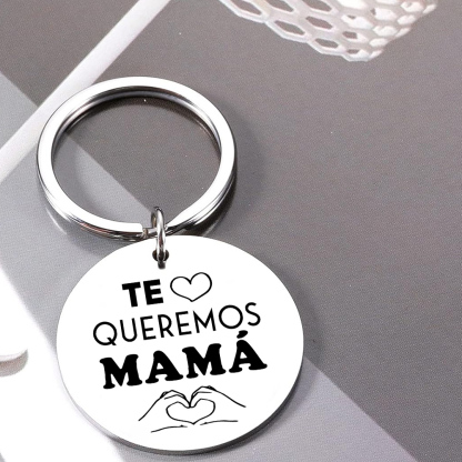 A mi mamá - Llavero de placa redonda "te queremos mamá" con 1 foto personalizada-Jessemade ES