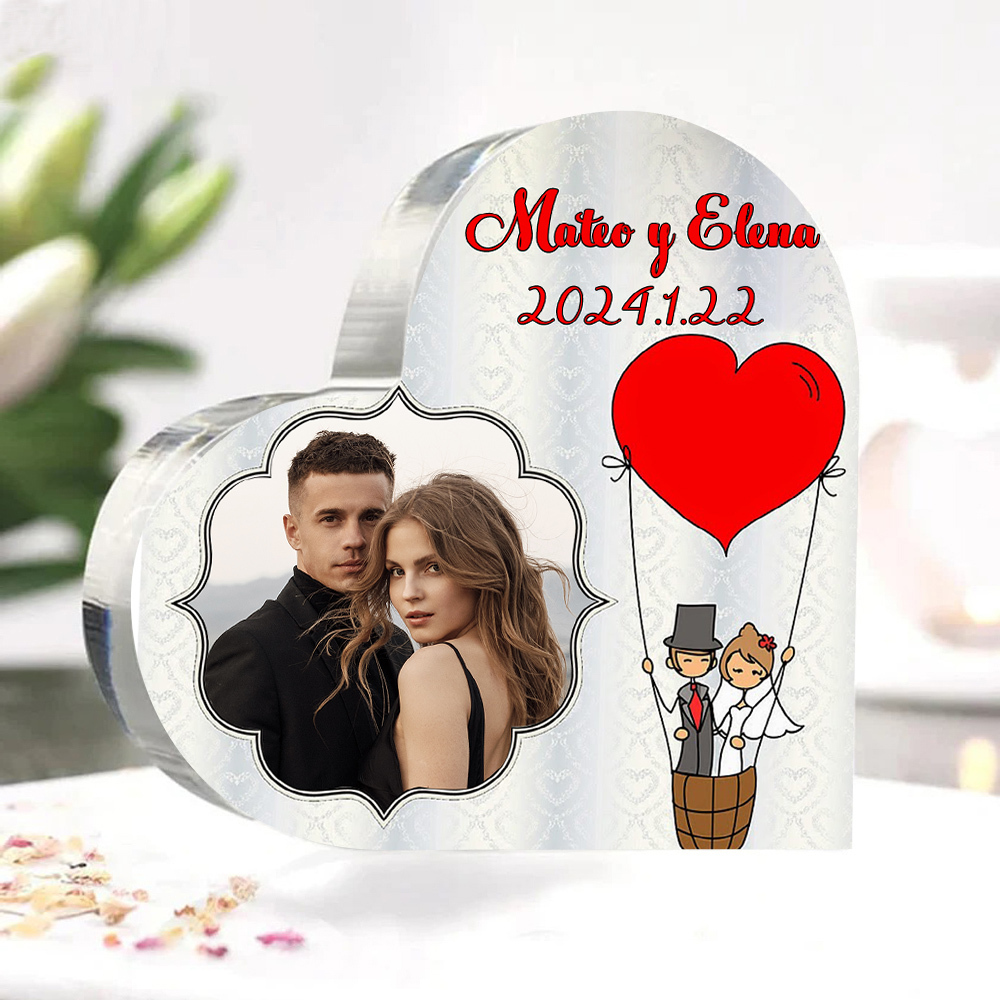Placa de acrílico en forma de corazón con fecha, texto y foto personalizados-Jessemade ES