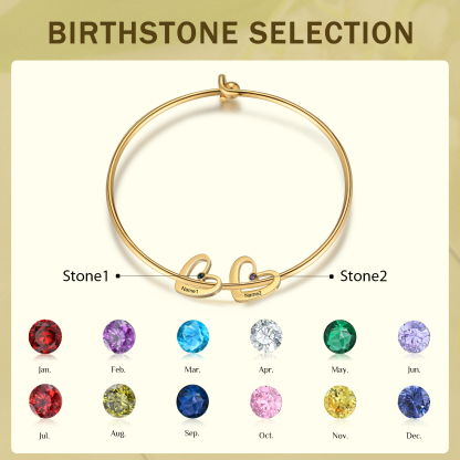 Pulsera 2-6 nombres y piedras de nacimiento personalizados con colgantes de corazón oro-Jessemade ES