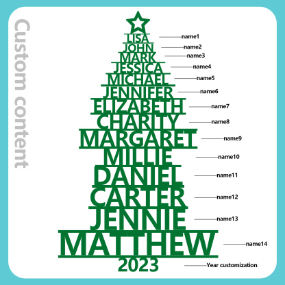 Navidad-Ornamento navideño de madera árbol de nombres con 14 nombres y año personalizados