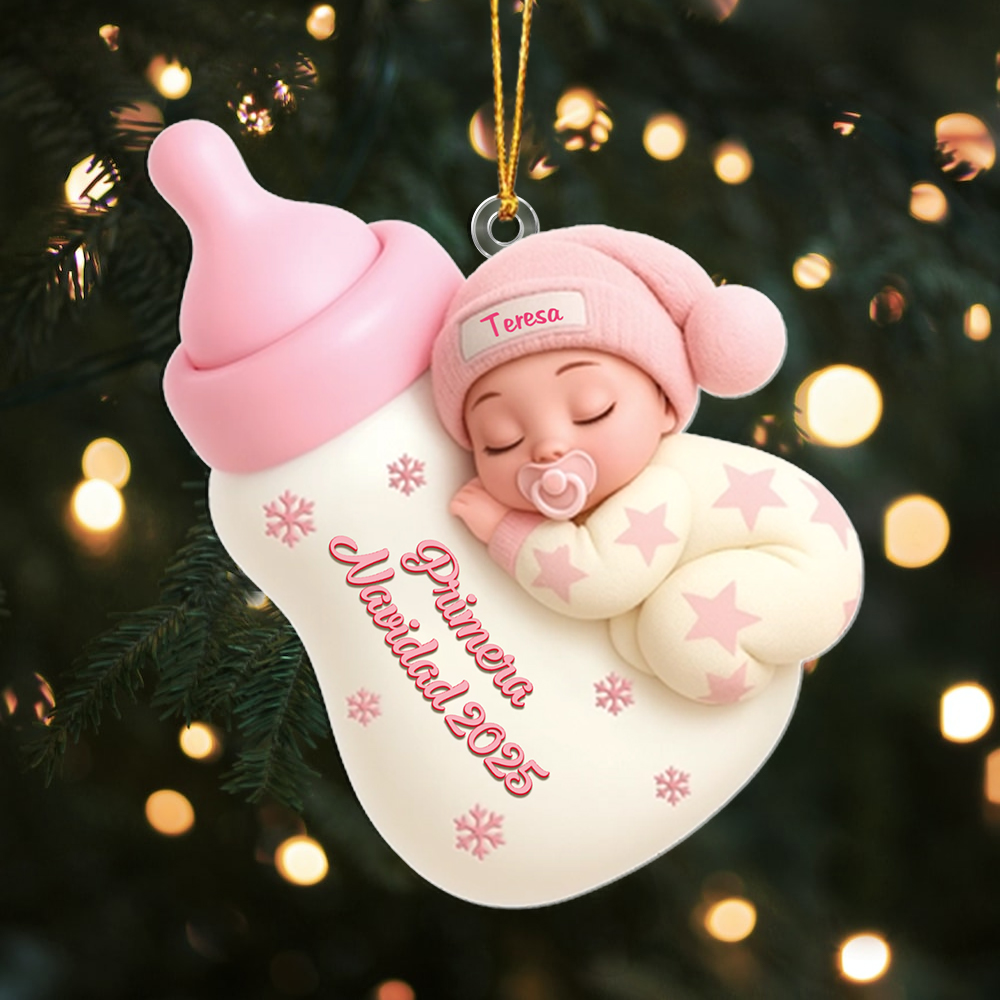 Adorno de Navidad Personalizado Biberón para Bebé – Primera Navidad con Nombre | Jessemade
