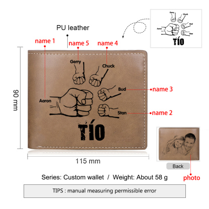 A mi tío-Cartera 2-5 nombres y foto personalizados billetera clásica puño a puño -Jessemade ES
