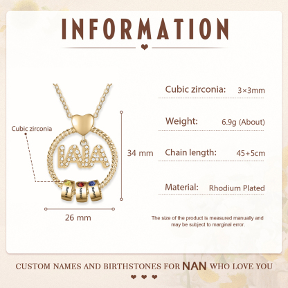 Navidad-Collar a abuela con colgante de "IAIA" con 3 nombres y 3 piedras de nacimiento personalizados | Jessemade