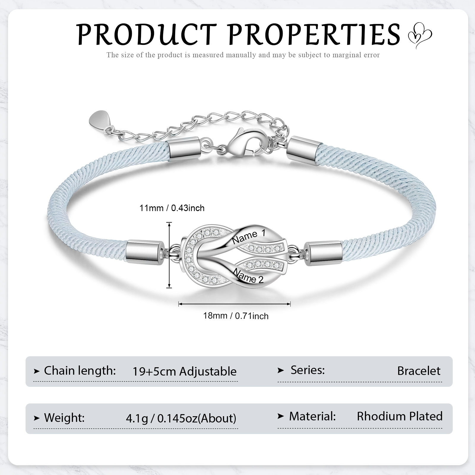 Pulsera para mujer personalizada con 2 nombres nudo infinito-Jessemade ES