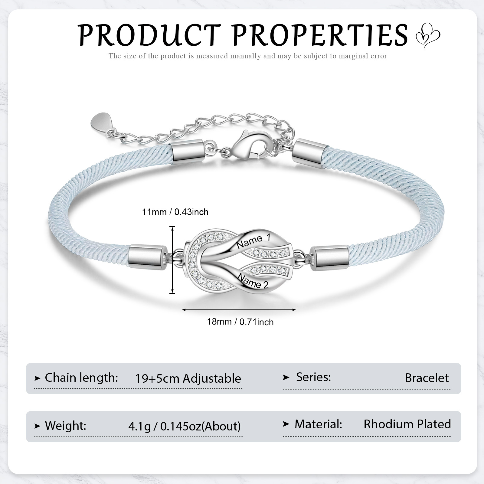 Pulsera para mujer personalizada con 2 nombres nudo infinito-Jessemade ES