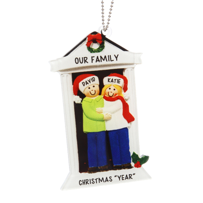 Navidad-Ornamentos Navideños de Acrílico Familia en Puerta 2 Nombres Personalizados con 2 Textos