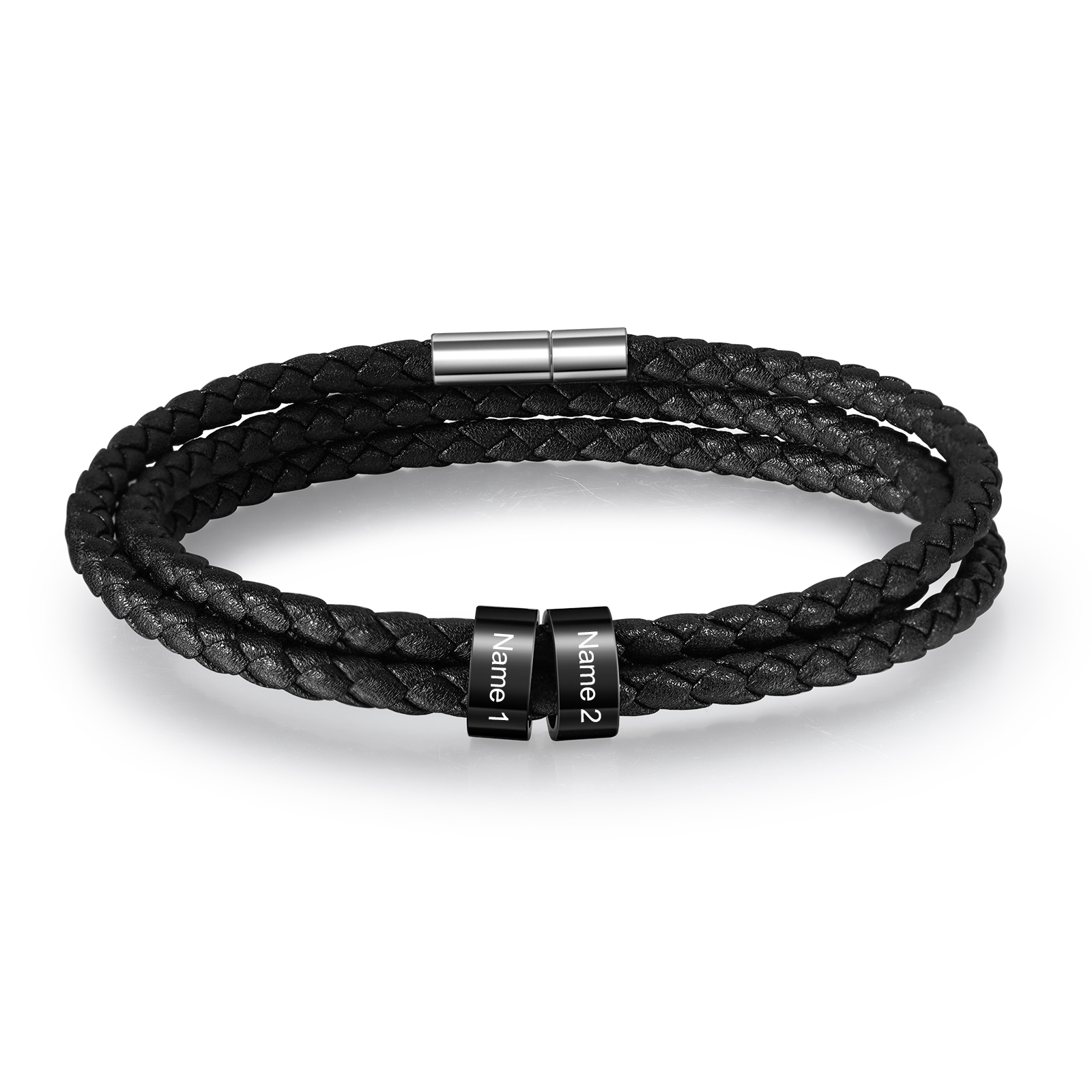 Pulsera de cuero trenzado con 2-5 nombres personalizados para hombre-Jessemade ES
