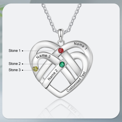 Collar de corazón con 3 nombres y piedras de nacimiento personalizados con texto-Jessemade ES