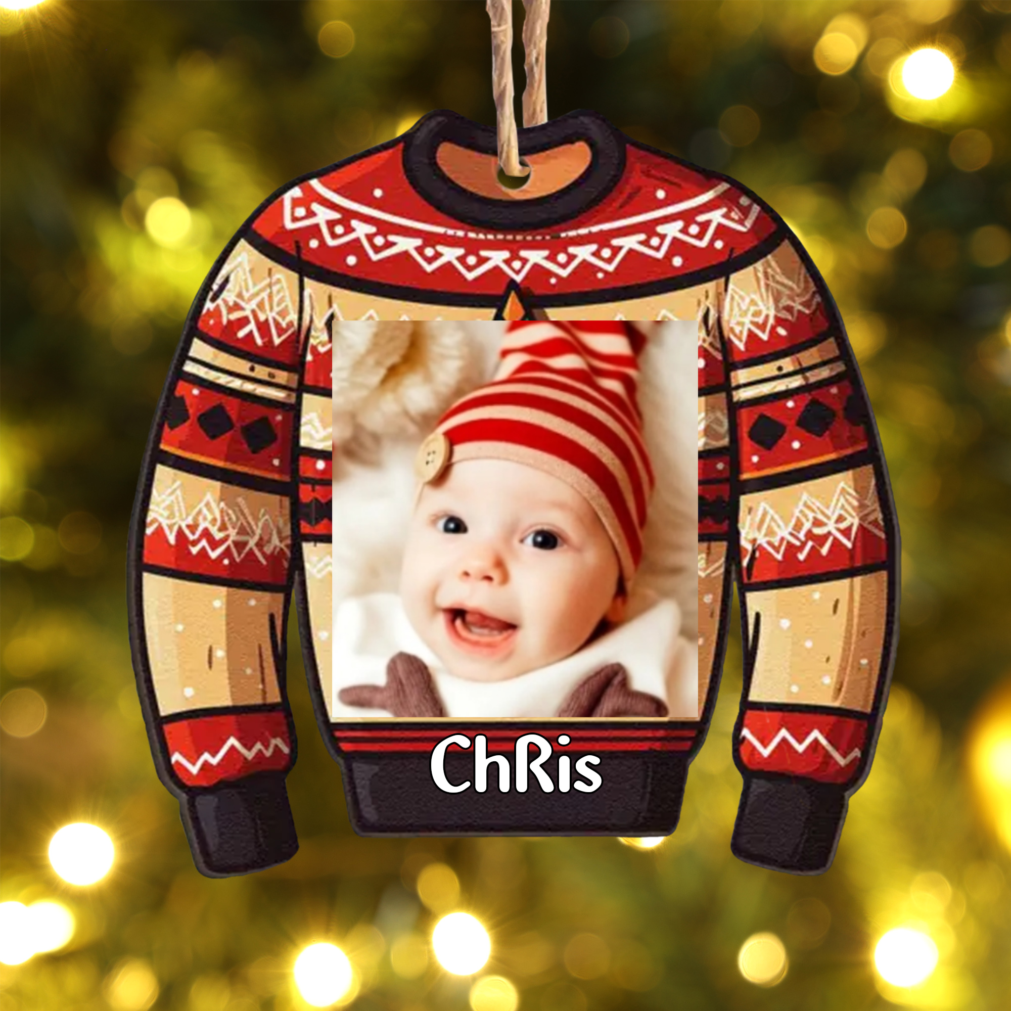 Navidad-Bebé Ornamento Navideño 1 nombre y foto personalizados en forma de suéter