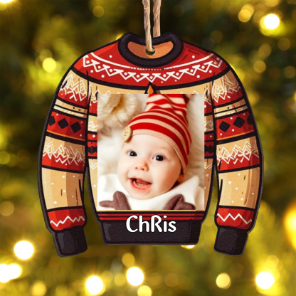 Navidad-Bebé Ornamento Navideño 1 nombre y foto personalizados en forma de suéter