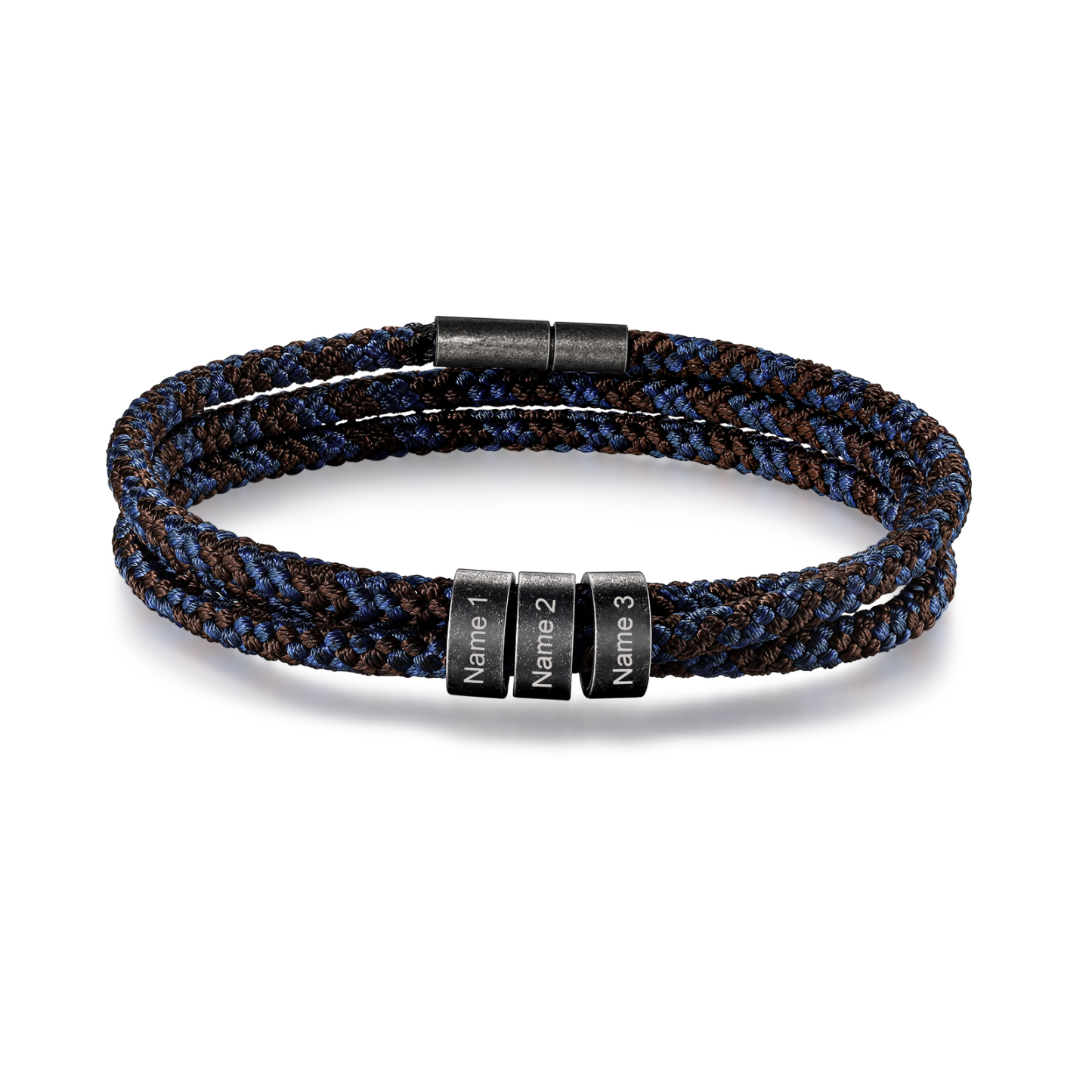 Pulsera de triple cuerda azul y marrón con 3 aros 3 nombres personalizados pulsera de hombre -Jessemade ES
