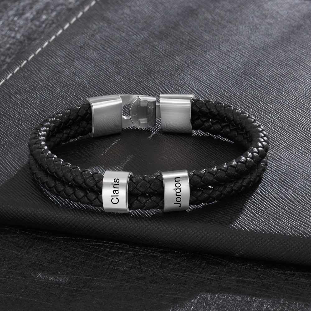 Kit de regalo pulsera de cuero, cartera y bolígrafo con caja pulsera de 2 nombres foto, nombre y letra personalizados en cartera | Jessemade