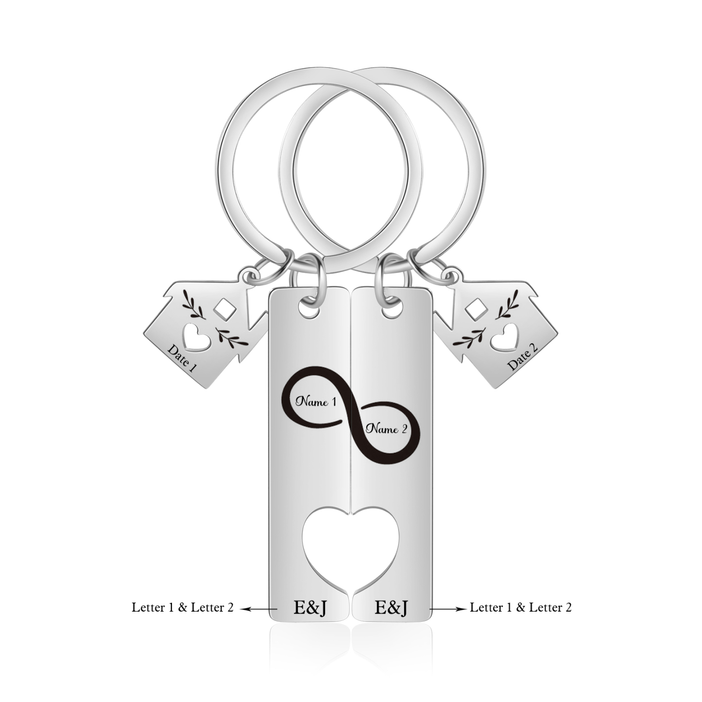 Llavero para pareja infinito 2 nombres, 2 letras personalizados con fecha dije de casa-Jessemade ES