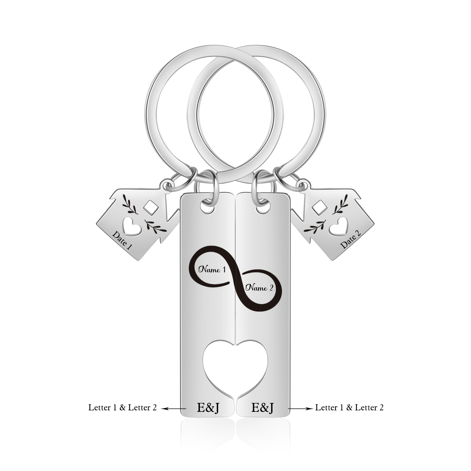 Llavero para pareja infinito 2 nombres, 2 letras personalizados con fecha dije de casa-Jessemade ES