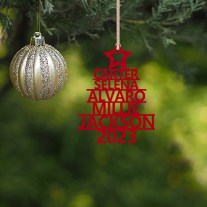 Navidad-Ornamento navideño de madera árbol de nombres con 5 nombres y año personalizados