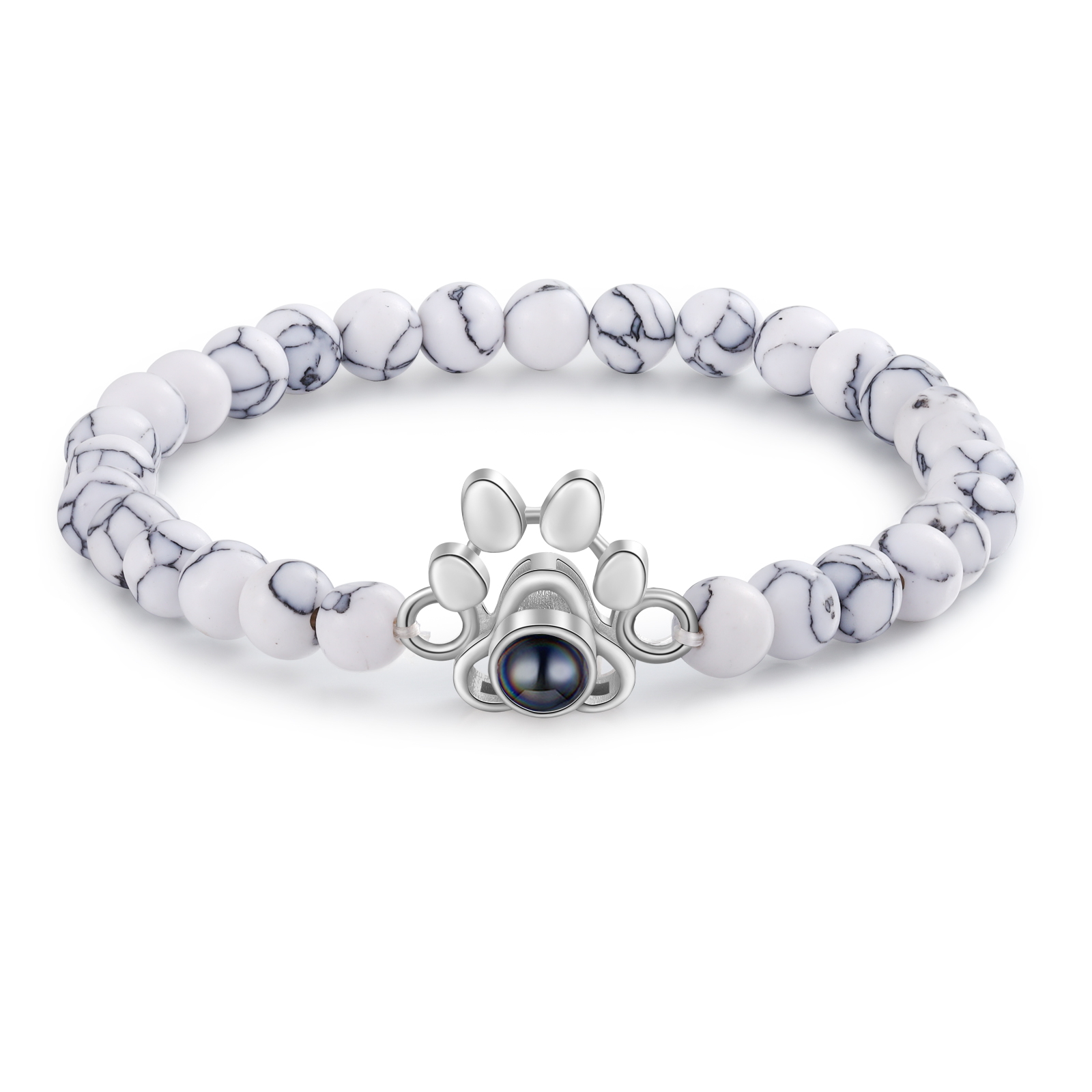 Pulsera de turquesa sintética con proyección de foto en color con dije de pata-Jessemade ES