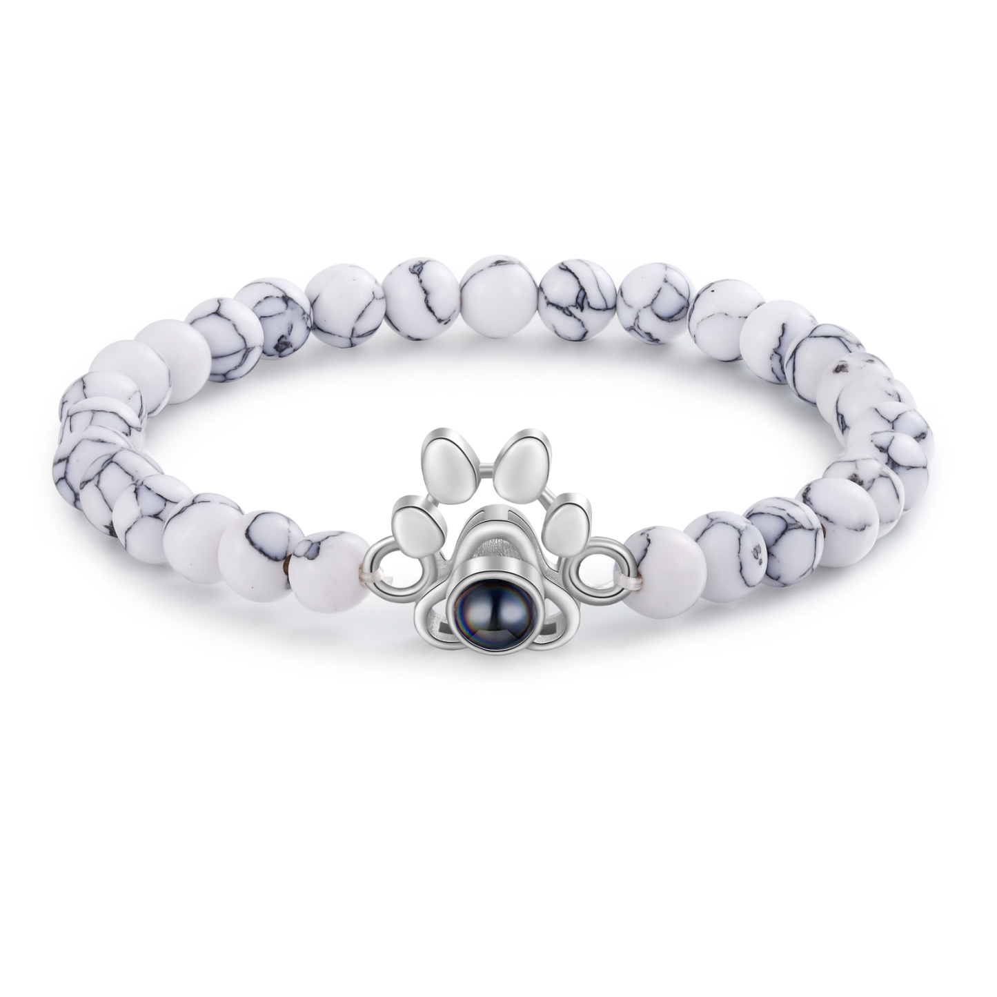 Pulsera de turquesa sintética con proyección de foto en color con dije de pata-Jessemade ES