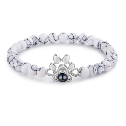 Pulsera de turquesa sintética con proyección de foto en color con dije de pata-Jessemade ES