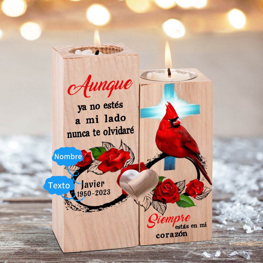 Candelero de dos piezas en memoria de ser querido de madera nombre y año personalizados sin vela-Jessemade ES