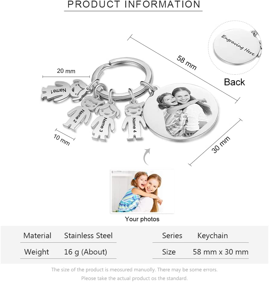 A mi tía - Llavero 4 Nombres Personalizado Con Charms 4 Niños con Foto y Texto-Jessemade ES