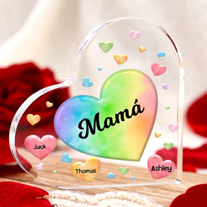 A mi mamá/abuela-Placa de acrílico "Corazones" en forma de corazón 3 nombres y 1 texto personalizados-Jessemade ES