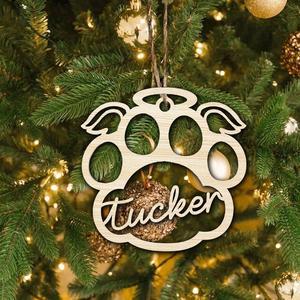Navidad-Ornamento navideño con alas pata de perro y gato nombres personalizados Adorno de madera