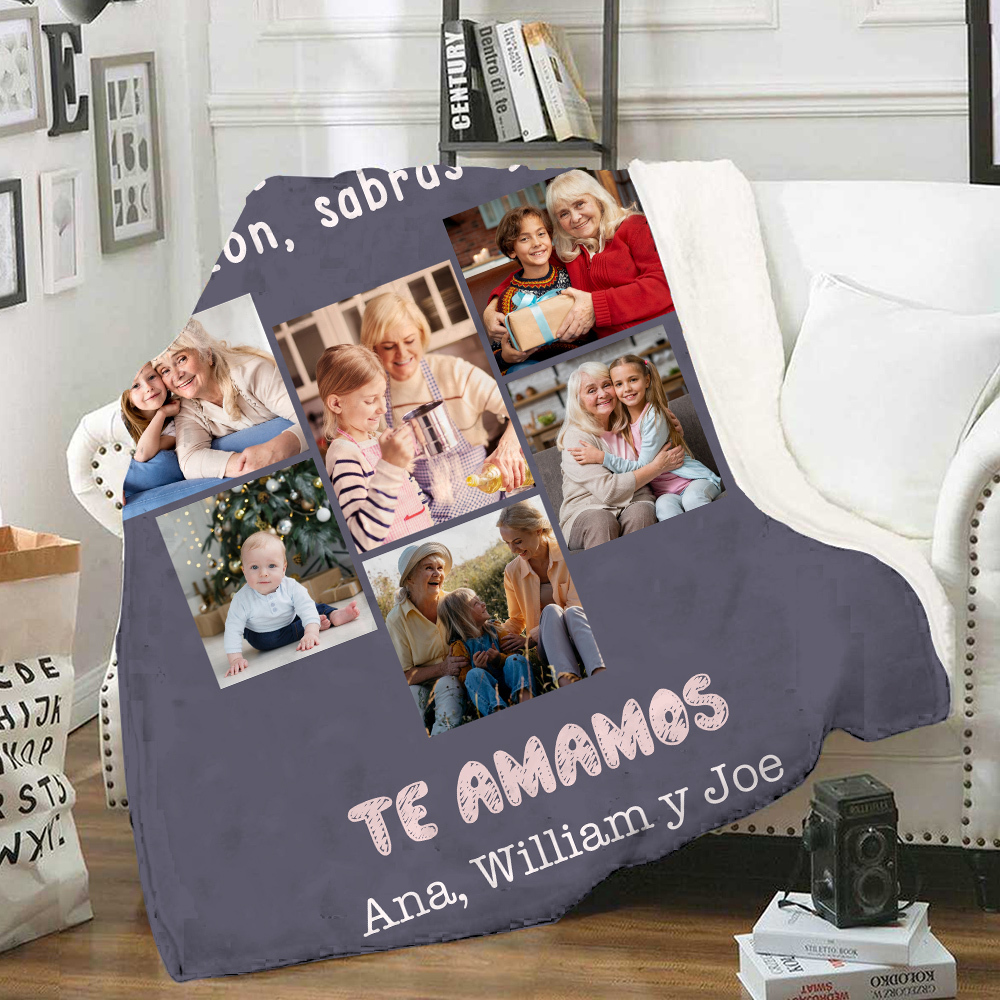 A mi abuela-Manta de buen calidad personalizada con 6 fotos y texto-Jessemade ES