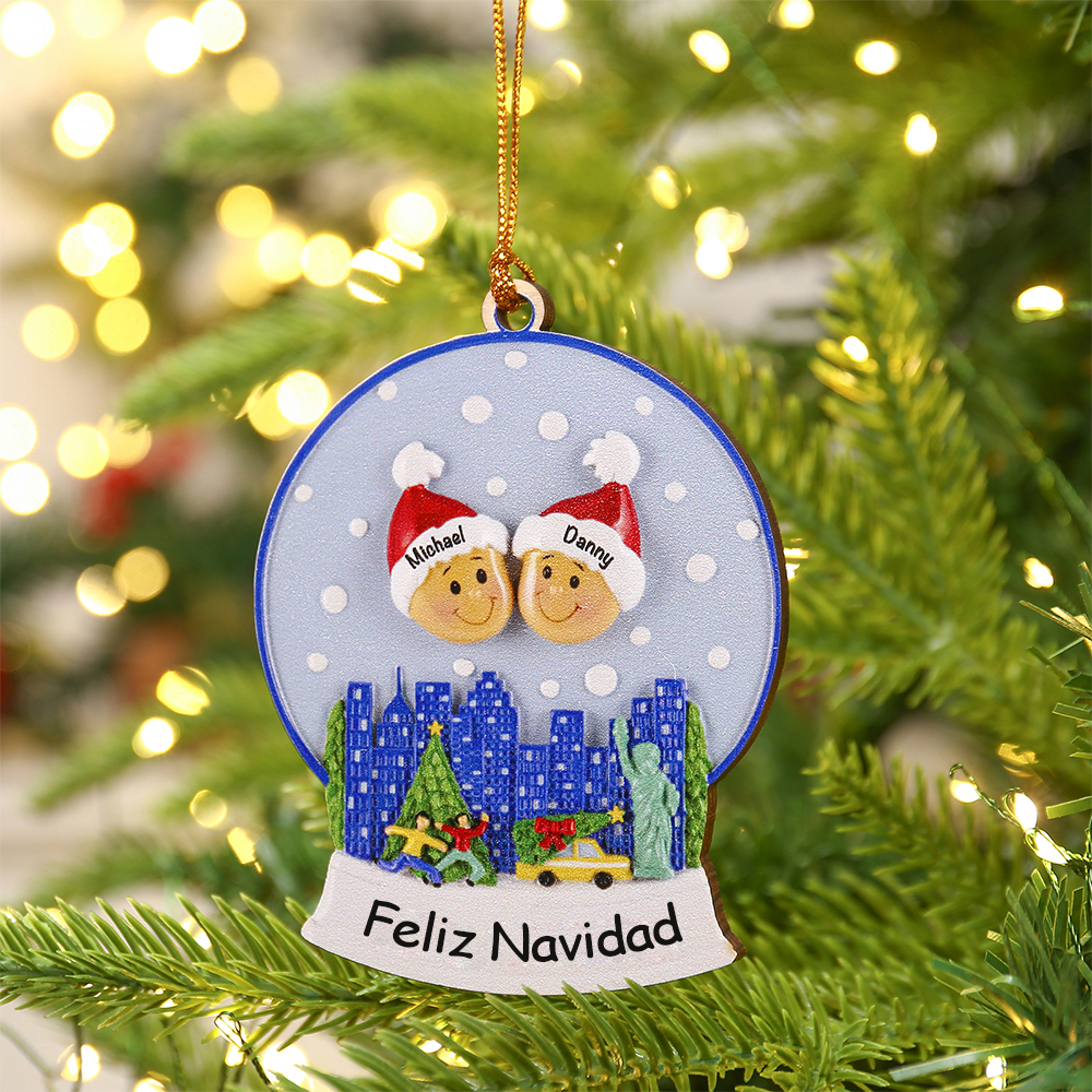 Navidad-Ornamentos Navideños de Madera Bola de cristal 2 Nombres con Texto Personalizados